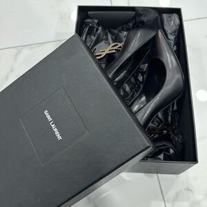 YSL Opyum black heel with bronze detail